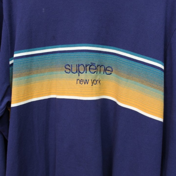~Used! Men's Supreme Shadow Stripe L/S Top "Navy" Size XL Hype Streetwear - Picture 3 of 5